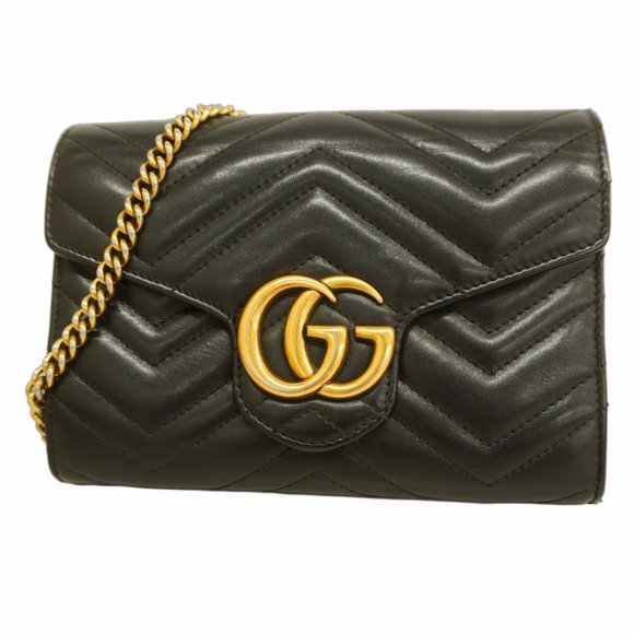 GUCCI Black Leather GG Marmont Shoulder Bag - Picture 1 of 11